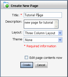 Create New Page Dialog in Administration Console