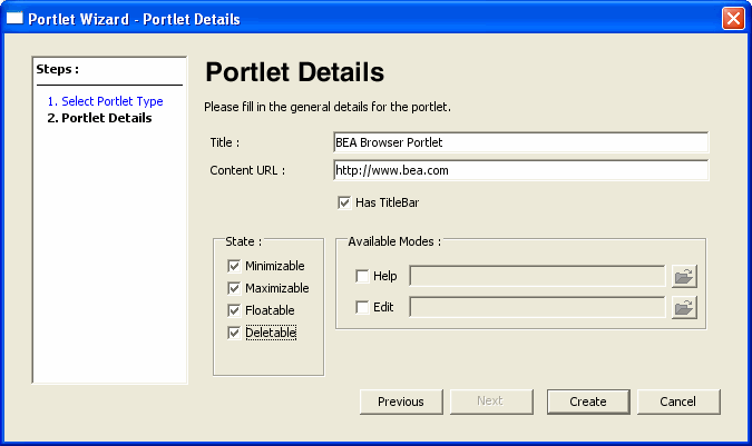 Creating a Browser URL Portlet - Portlet Details Dialog