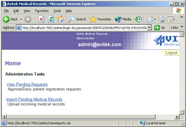 Administration Tasks Page