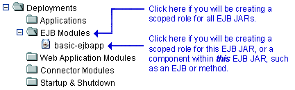 Deployments Portion of the Administration Console Navigation Tree