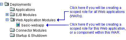 Deployments Portion of the Administration Console Navigation Tree