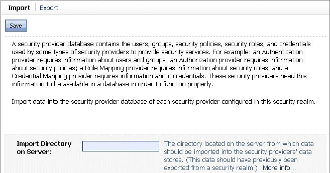 Migration Tab for a Security Realm