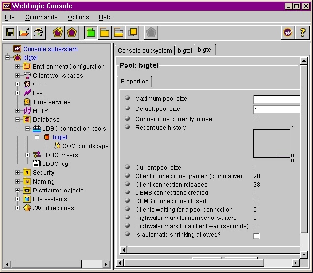 JDBC connection pools in the Console