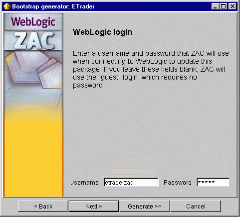 Setting the user and password for secure ZAC packages