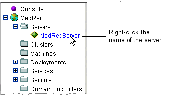 Right-click the Name of the Server