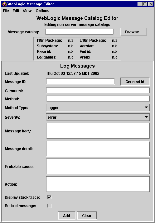 WebLogic Message Editor for Log Messages