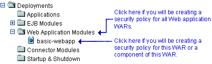 Deployments Portion of the Administration Console Navigation Tree