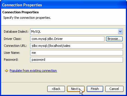 Specify connection properties