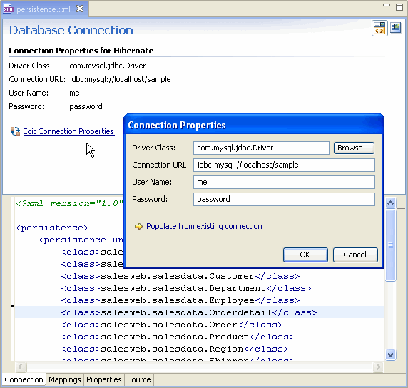 Click Edit Connection properties to edit the database connection