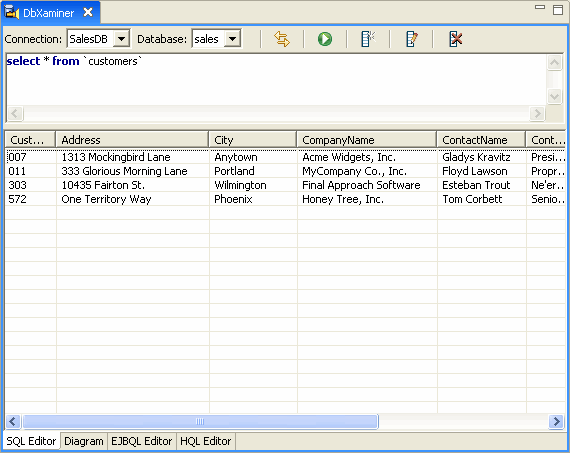 View database data in the SQL Editor window