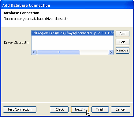 Add the database driver to the classpath