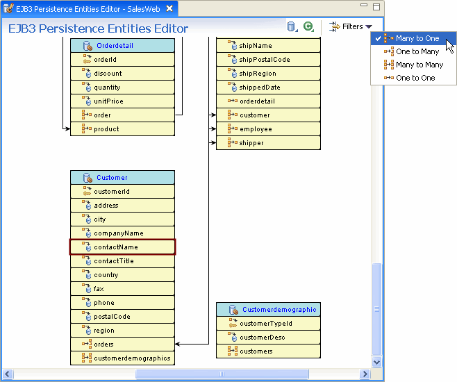 Clear filter check boxes to view only the select relationship types