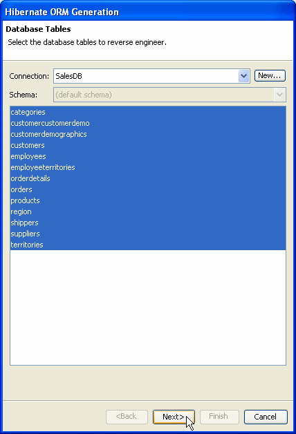 Select tables and click Next