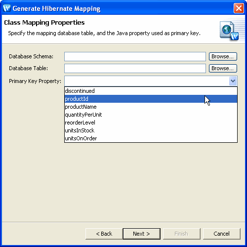 Specify database information