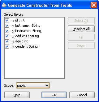 Generating Constructors for the Java Class