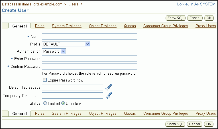 Create User General Page Create User General Page