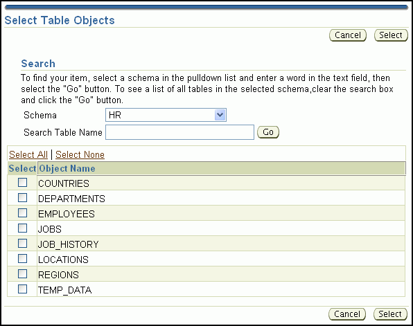 Description of select_table_objects.gif follows Description of select_table_objects.gif follows
