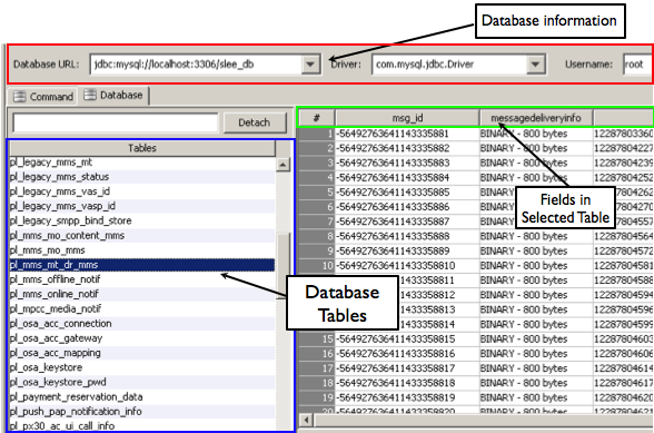 The Database Tool Action Panel with the Database Tab selected