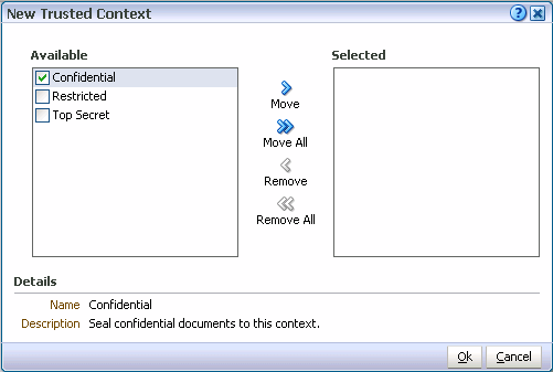 New Trusted Context dialog