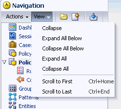 Oracle Adaptive Access Manager View menu in Navigator