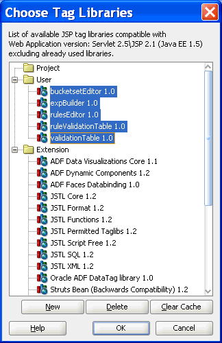 Select the Added Tag Libraries in User List