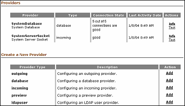 Provider Page in Content Server user interface