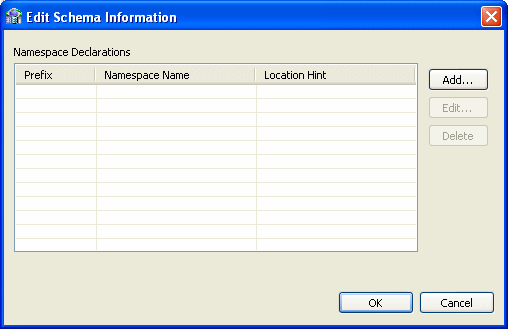 This screen shows the XML Schema Ino dialog box