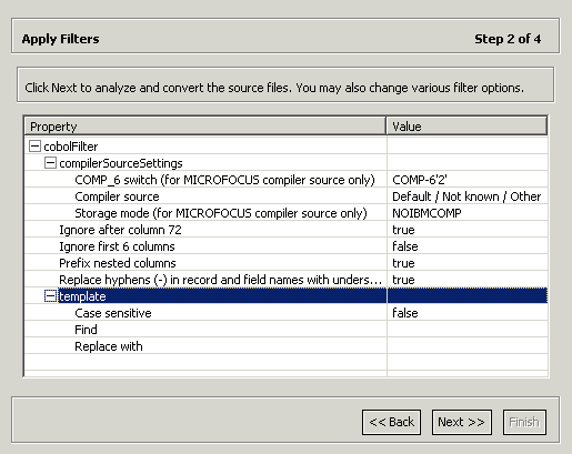 Setting the filter parameters on metadata files