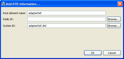 This screen shows the Add DTD info dialog box