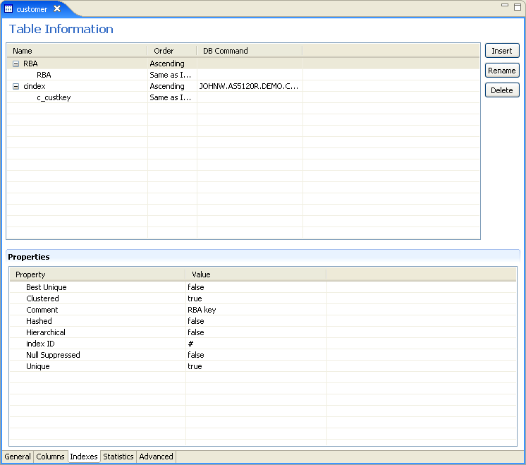 The data source metadata Columns tab