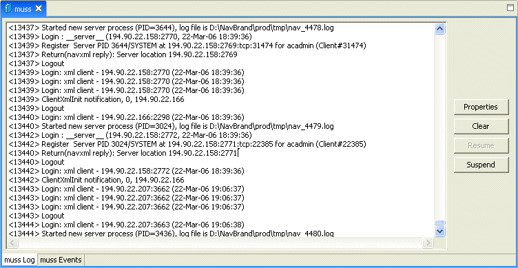 Runtime perspective logs. Select at the bottom of the pane.