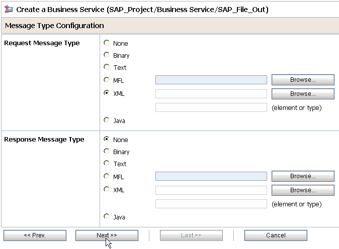 Message Type Configuration page
