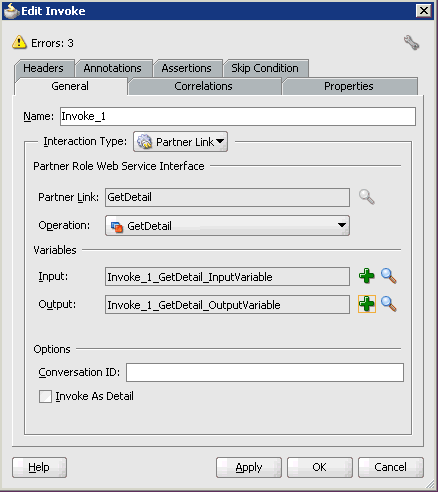 Edit Invoke dialog box