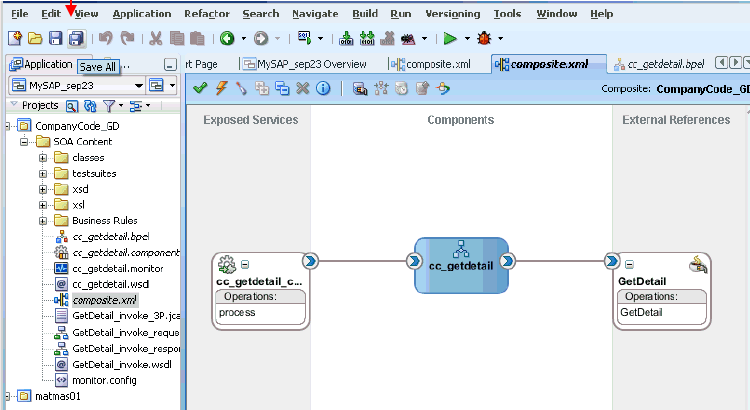 Oracle JDeveloper workspace area