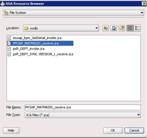 SOA Resource Browser dialog box