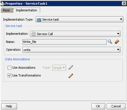 Properties - ServiceTask1 dialog