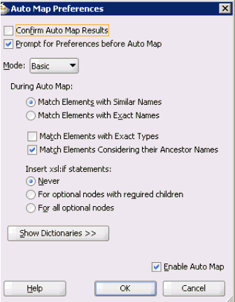 Auto Map Preferences dialog box