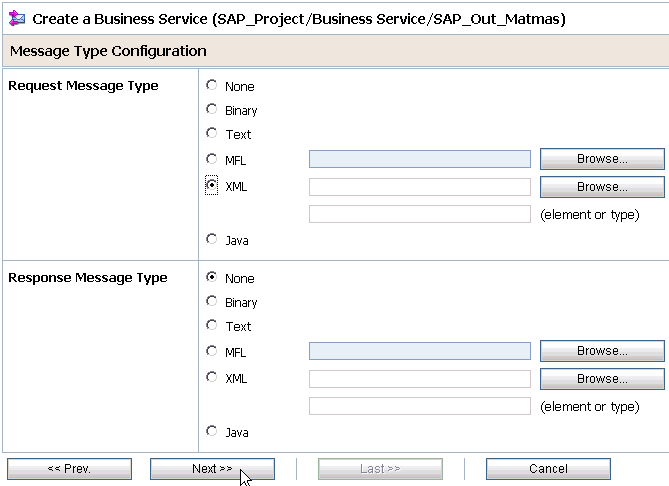 Message Type Configuration page