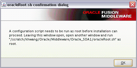 Run oracleRoot.sh Script Dialog Box