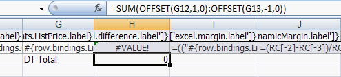 Design-time View of Excel Formula in an Integrated Workbook