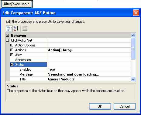 Status message properties in an ActionSet