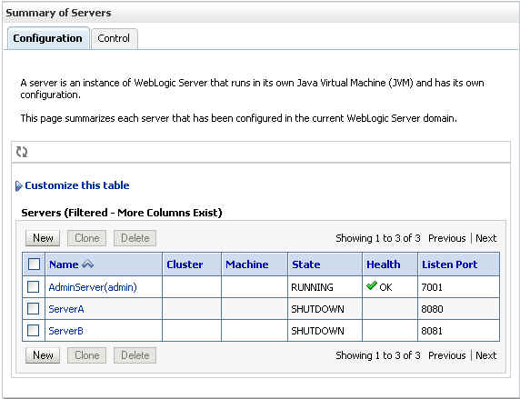 Summary of Servers Page