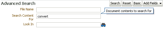 Advanced Search panel in the Document Library