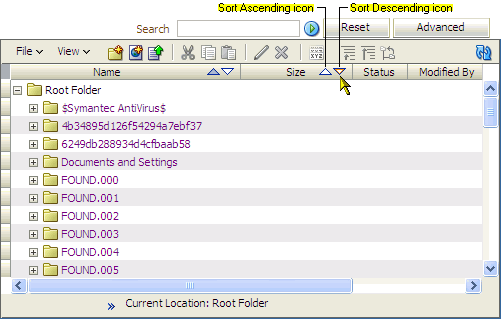 Sort Ascending and Descending icons