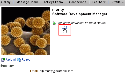 Edit icon under Profile status message