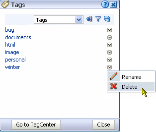 Delete command on a tag drop-down menu