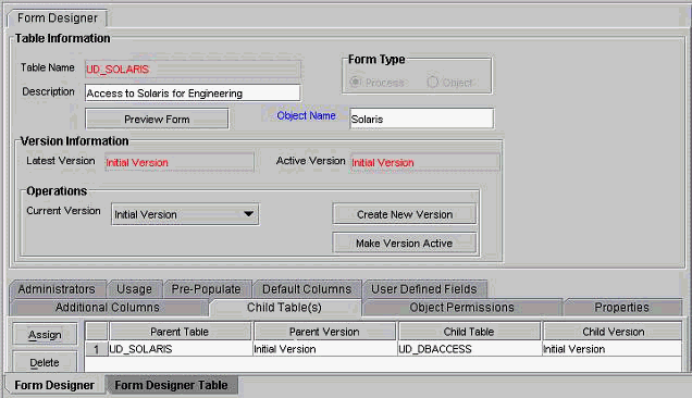 Child Table(s) Tab of the Form Designer Form Child Table(s) Tab of the Form Designer Form