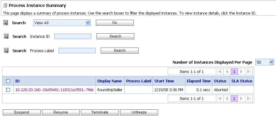 Process Instance Summary Page