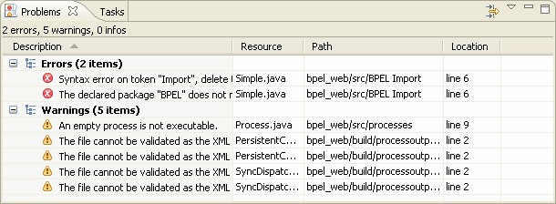 Problem View - Warning Messages