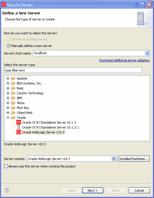 Defining a New Server to Deploy the Application 